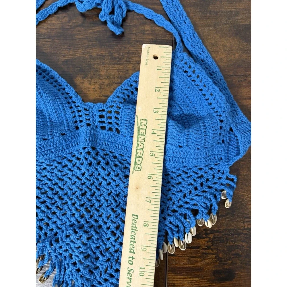 Island Planet Miami Beach Blue Crochet Shell‎ Beads Crop Top Size S